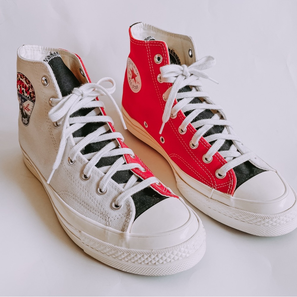 Converse Chuck 70 hi split logo play red white high top sneakers M 9.5 /  W 11.5
